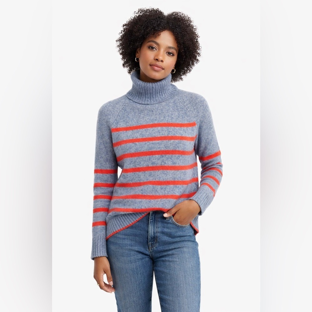J.Crew Striped Alpaca Wool-Blend Blue/Red Turtleneck Sweater – Women’s Sz XS